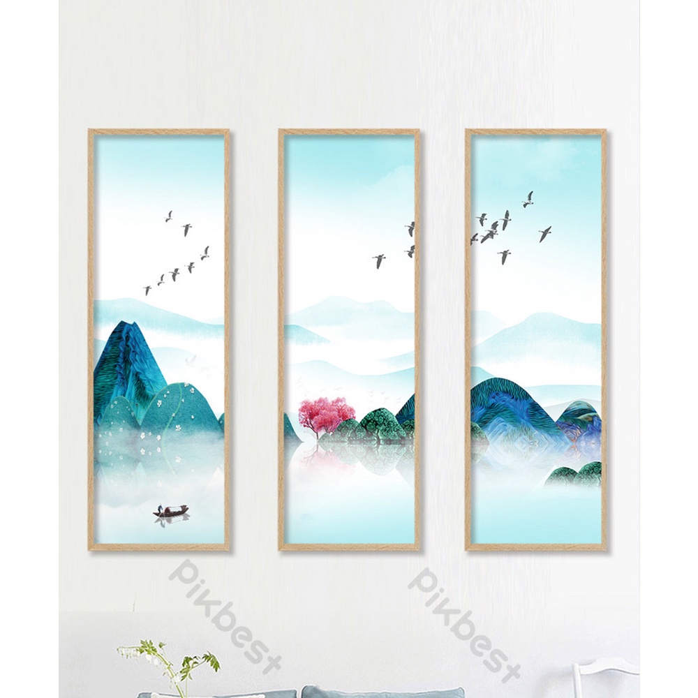 In hình ép gỗ Laminate TRANH TRUNG QUỐC - Mẫu 3 (3 Dọc 3x30x70). In ảnh theo yêu cầu