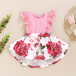 Đầm Mikrdoo tay cánh tiên in hoa kiểu đáng đáng yêu cho bé gái