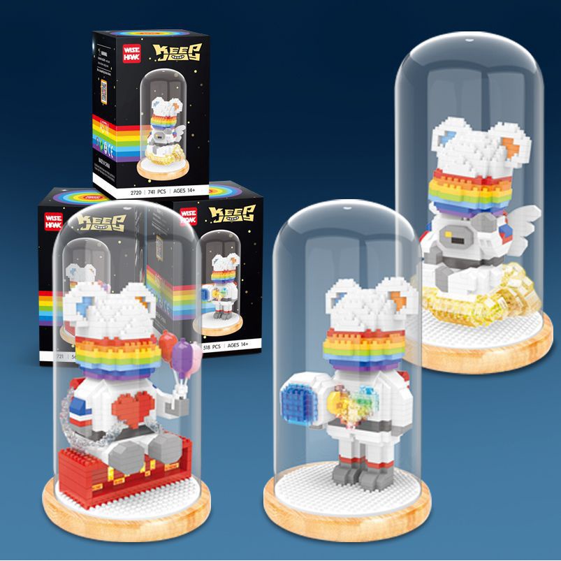 Bộ đồ chơi lắp ghép gấu BearBrick Phi Hành Gia có lồng kính cho bé trai, Bộ đồ chơi lắp ráp đồ chơi sáng tạo