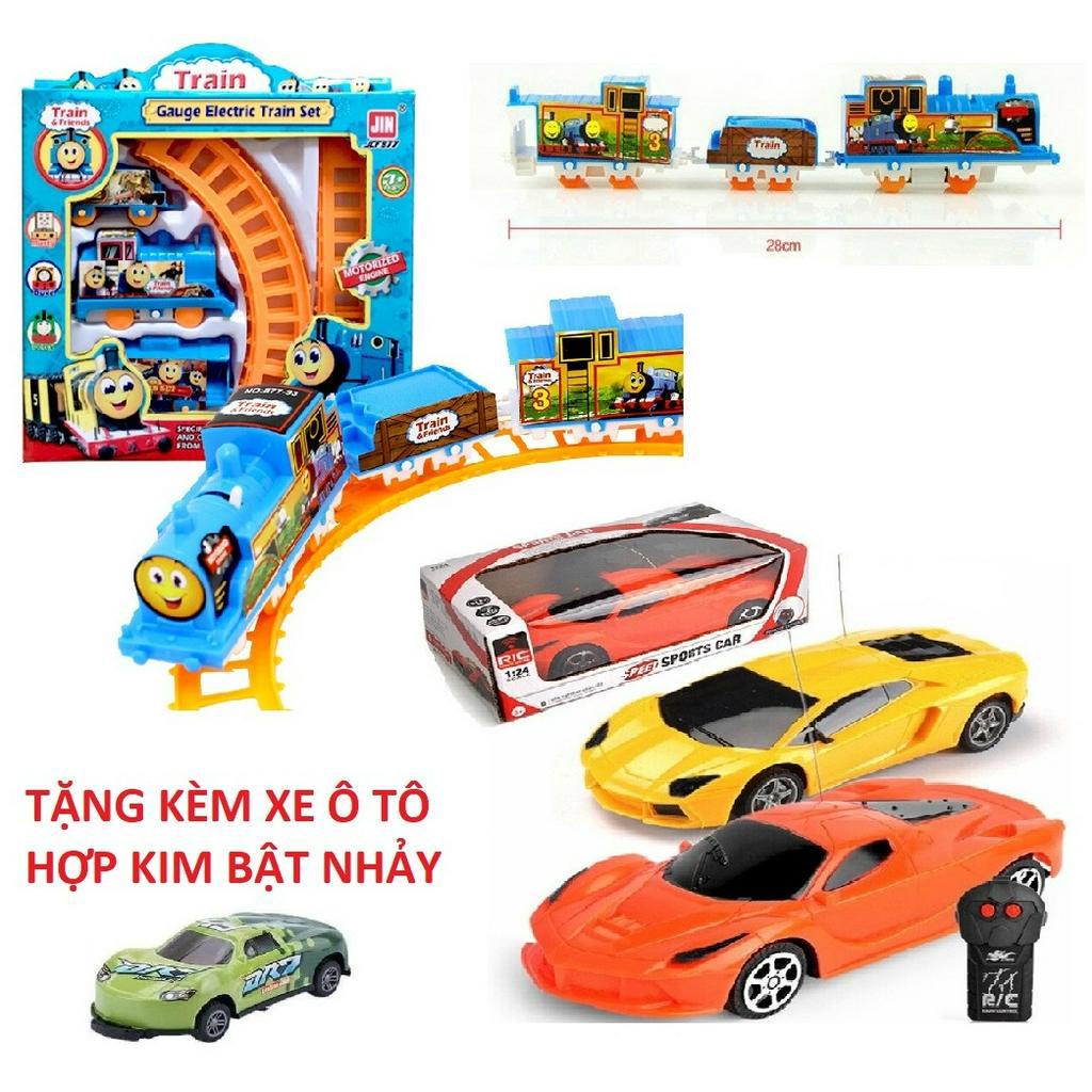 Combo 2 Món Đồ Chơi Đoàn Tàu Hoả + Xe Ô Tô Điều Khiển Chạy Pin Tặng Kèm Siêu Xe Bật Nhảy