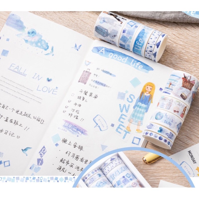Cuộn băng keo Washi hình dán cute trang trí album, sổ, đồ dùng học tập dễ thương, giá rẻ cho học sinh