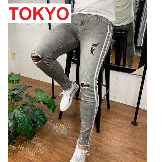 QUẦN JEAN NAM RÁCH MÀU XÁM CHẤT BÒ PHỐI SỌC HÀN QUỐC KJ333 TOKYOSHOP | BigBuy360 - bigbuy360.vn