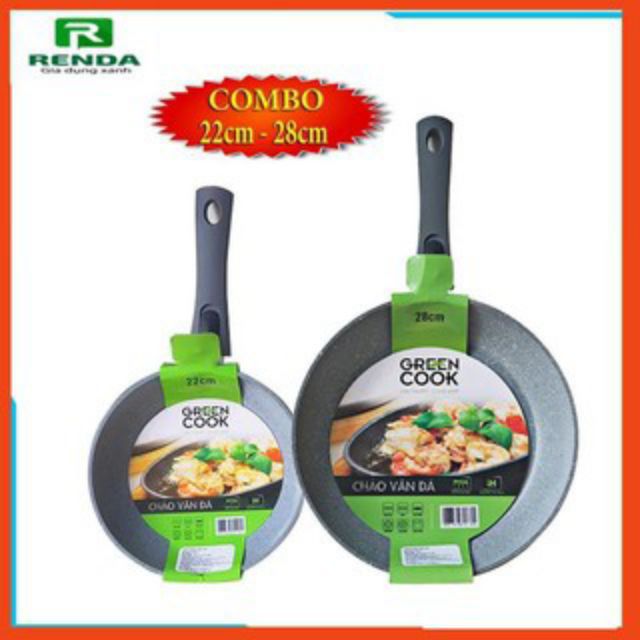 Combo 2 chảo đá sâu lòng 24_26cm DÙNG ĐƯỢc BẾP TỪ Green cook