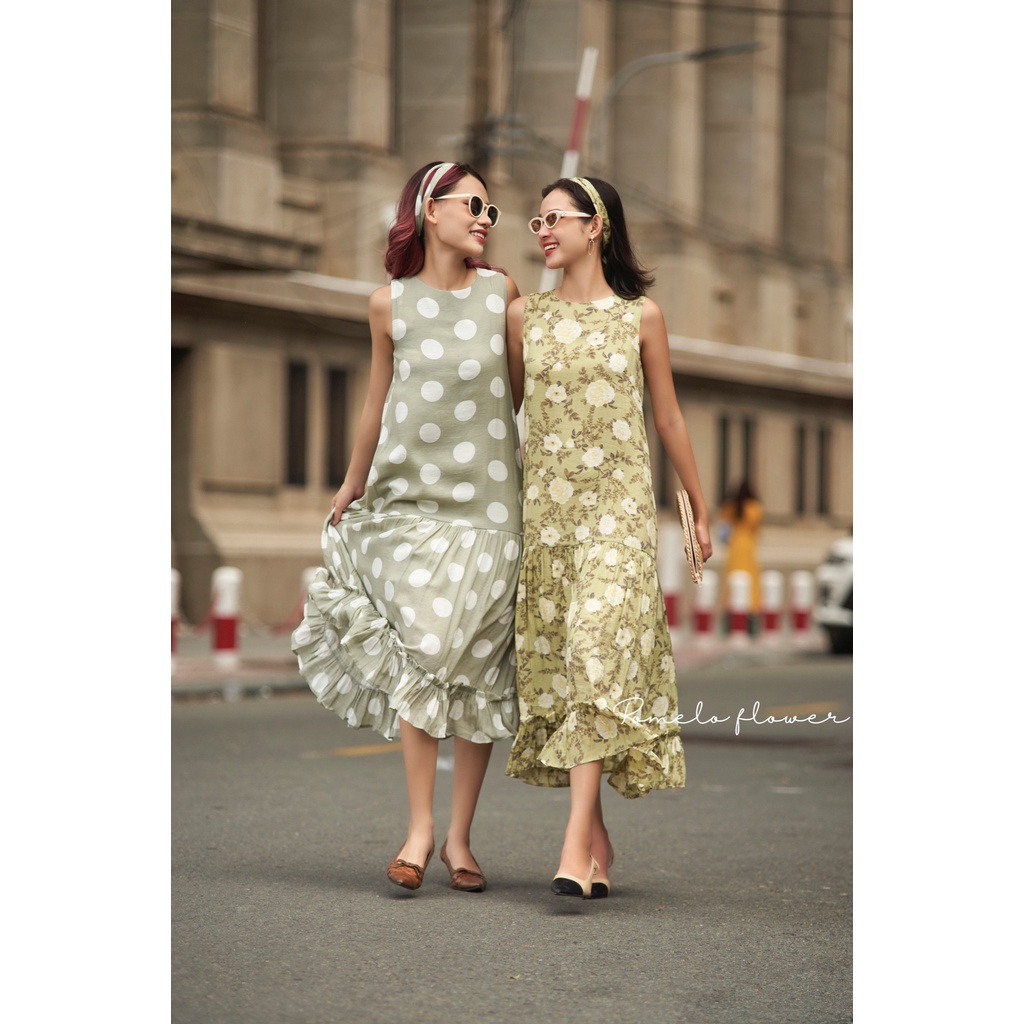 Pomelo Flower Valerie Dress - Đầm Sát Nách Xô Lụa In Hoa