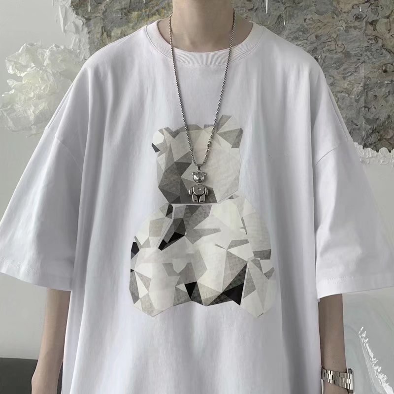 Áo Thun Tay Ngắn In Hình Gấu Hoạt Hình Size M-5XL Phong Cách Hàn Quốc Cho Nam