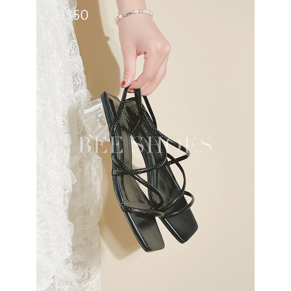 BEESHOES - SANDAL NỮ MŨI VUÔNG - SANDAL NỮ MŨI VUÔNG GÓT TRONG CAO 3 PHÂN SẴN MÀU ĐEN - KEM - TRẮNG 220350
