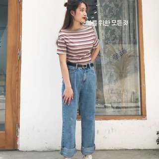 Quần jeans ống rộng trơn