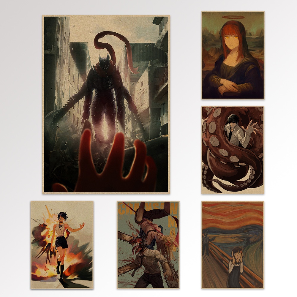 Poster Phim Hoạt Hình chainsaw man Phong Cách retro Trang Trí Nội Thất