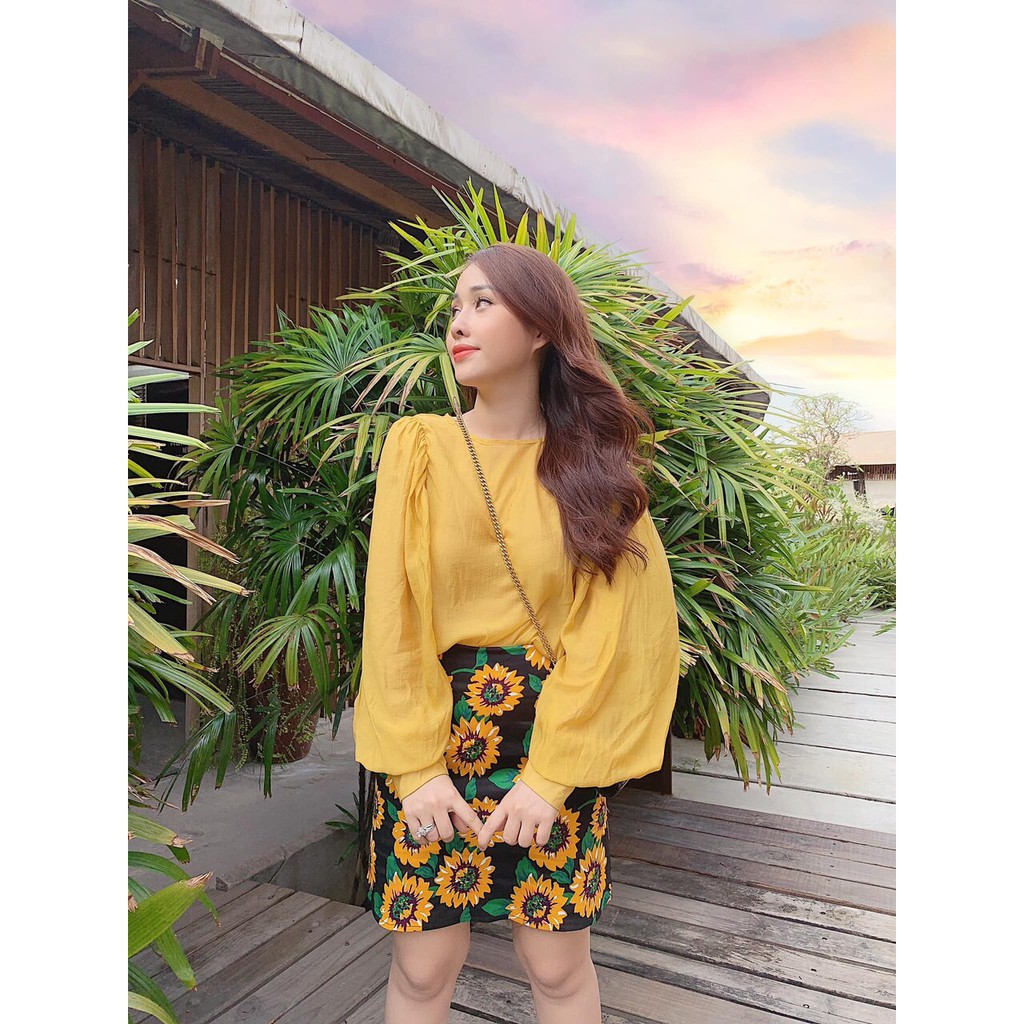 Sét đầm hoa cúc áo voan tay phồng phối chân váy hoa cúc siêu xinh TTSA0185