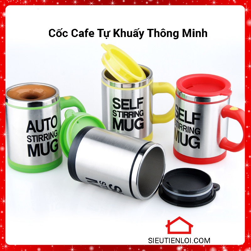 Cốc Cafe Tự Khuấy Thông Minh Inox Chính Hãng, Ly Tự Khuấy Tự Động Tặng Kèm 2 Pin