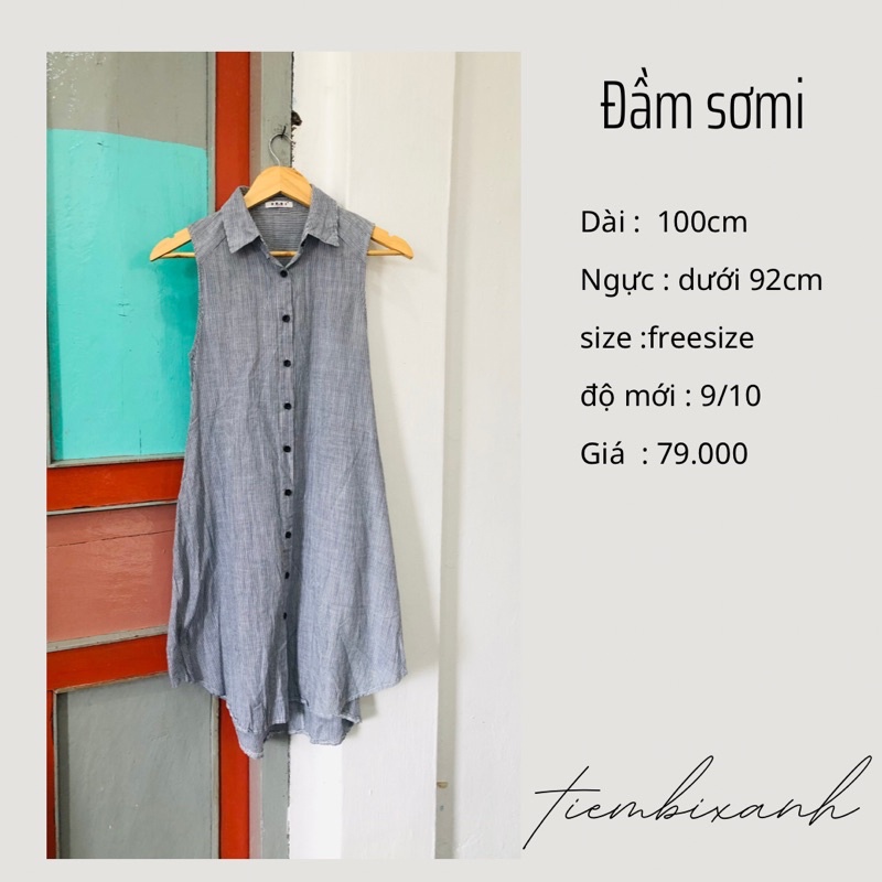 2hand đầm xô sọc kẻ kiểu dáng sơ mi D340 tiembixanh