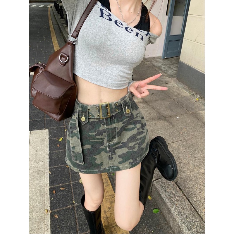 Cocory vn Chân váy jean Chữ A Lưng Cao Thời Trang Retro Cho Nữ