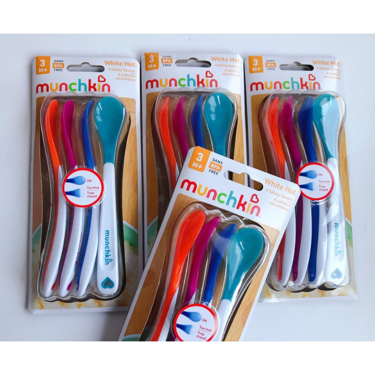Set 4 thìa báo nóng ăn dặm cho bé Munchkin Nhật Bản