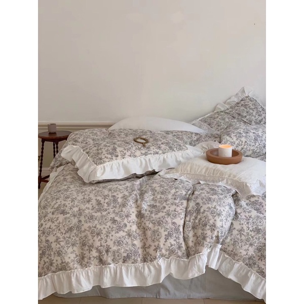 Set Chăn Ga Cotton Ren Hoa Nhí Viền Bèo Hàn Quốc ,Cotton 100% Thoáng Mát Dày Dặn (Shinbedding)