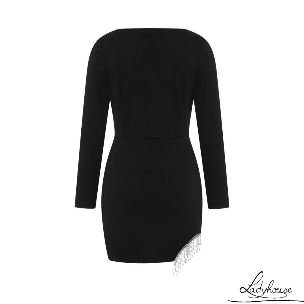 Đầm ôm dáng tay dài cổ chữ V lưng cao màu sắc thời trang cho nữ