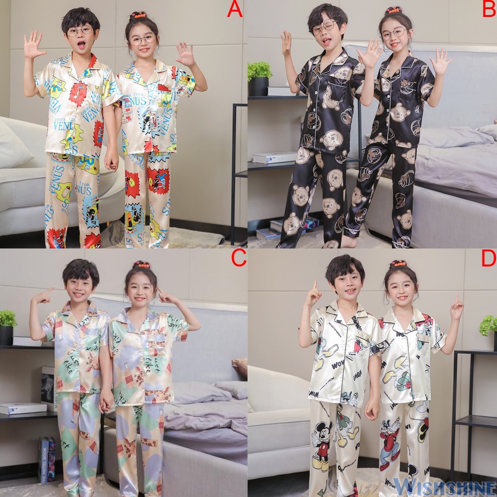 Bộ Đồ Ngủ Tay Ngắn In Họa Tiết Hoạt Hình Phong Cách Hàn Quốc Thời Trang Cho Bé