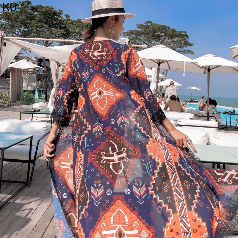 Áo khoác cardigan chiffon tay dài chống nắng phong cách Bohemian thời trang mùa hè cho nữ
