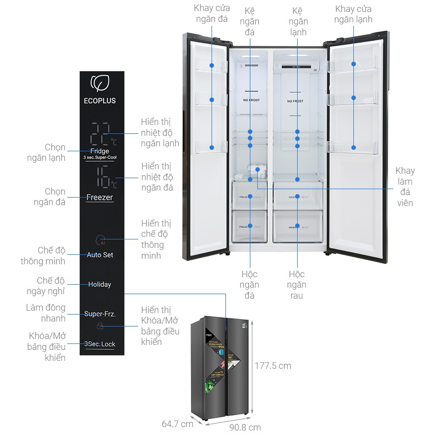 Tủ lạnh Aqua 2 cửa màu đen 570/541 lít AQR-S541XA.BL