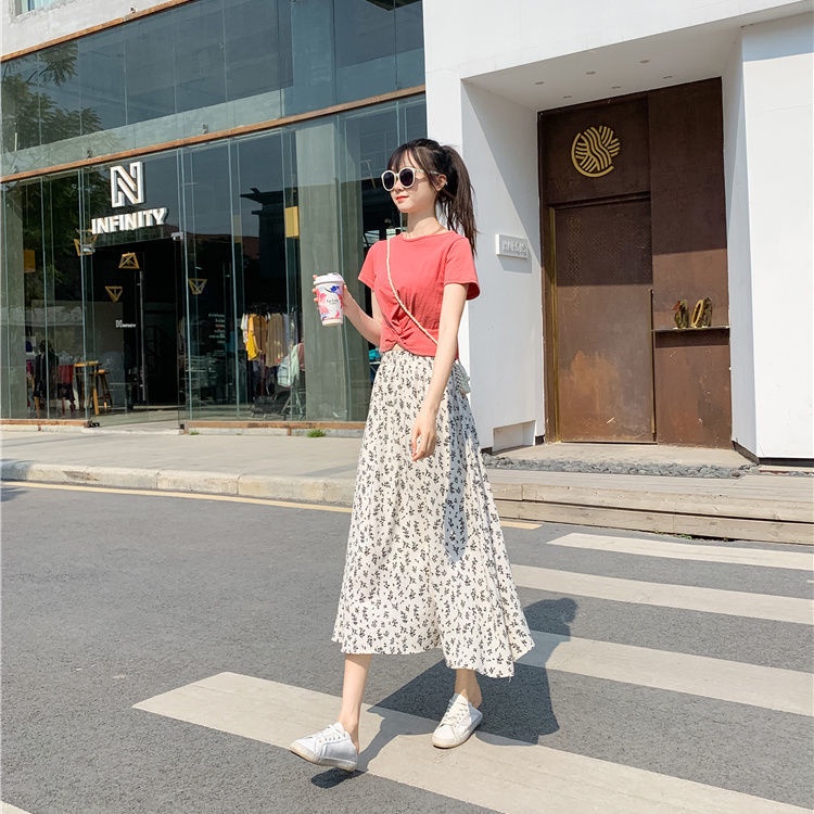 COZOK Chân Váy Hoa Lưng Cao Thời Trang Hàn Quốc Xinh Xắn