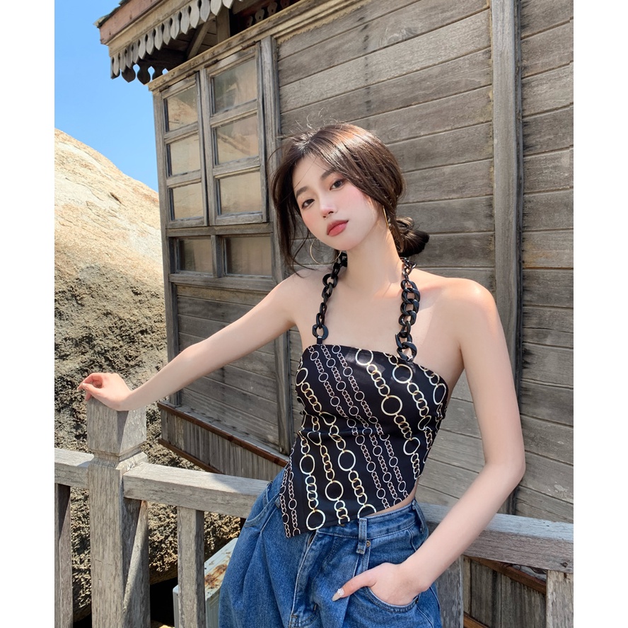 Áo croptop yếm dây xích thắt dây HAC122 - Hỉn Hỉn Store