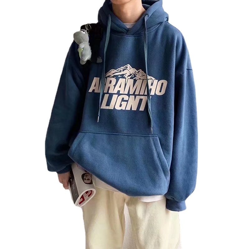 Áo hoodie dài tay dáng rộng màu trơn họa tiết hoạt hình thời trang Thu Đông cho nam