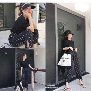 Bộ áo trơn quần bom chấm bi (BN/HS)