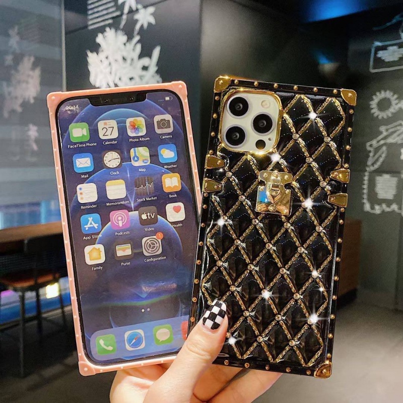 Ốp Điện Thoại Hình Vuông Mạ Điện Đính Đá Sang Trọng Cho iPhone 7 8 Plus X XR XS Max 11 12 13 Pro Max 12 13 Mini