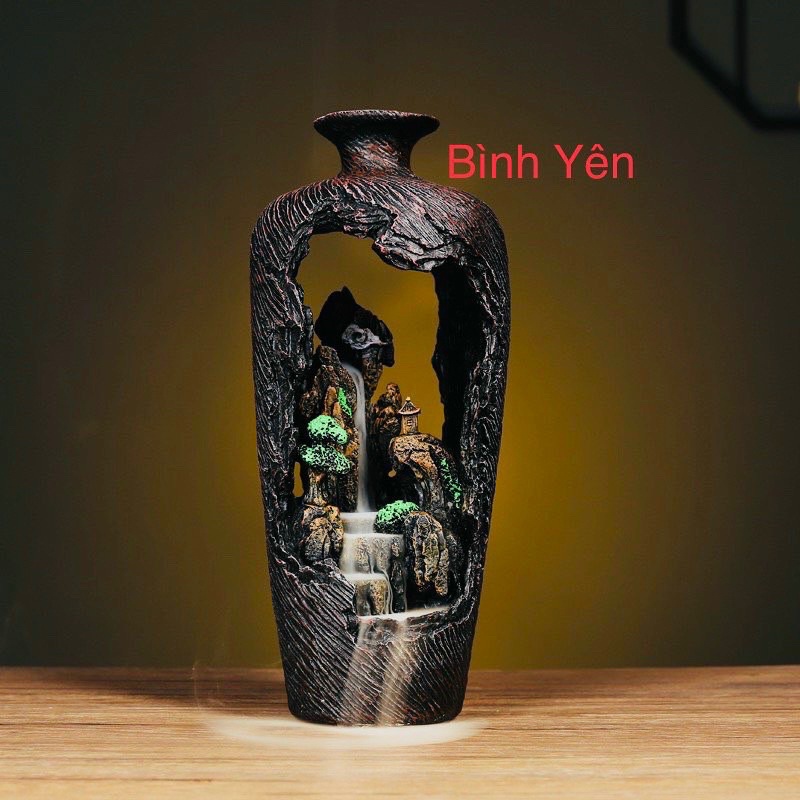 Thác khói trầm hương dáng bình non bộ phong thuỷ của Trầm Hương Lộc Phát cao 30cm