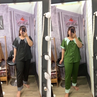 Bộ pizama tiểu thư phối caro bigsize 68kg-90kg