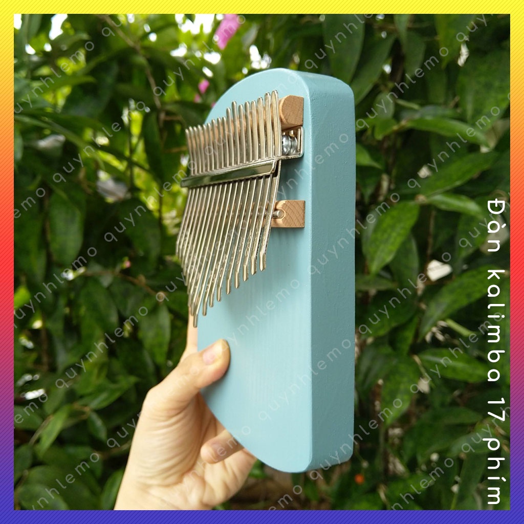 Đàn kalimba 17 phím màu xanh QUYNHLEMO bo tròn trên dưới loại to, Đàn piano ngón tay cái tặng đủ phụ kiện