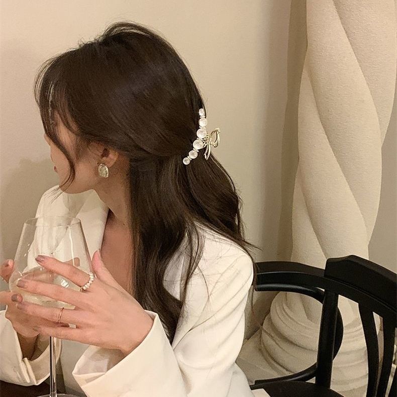 Kẹp Tóc Hình Nơ Đính Ngọc Trai / Đá Opal / Kẹp Tóc Càng Cua / Kẹp Tóc Thời Trang Thanh Lịch Cho Nữ