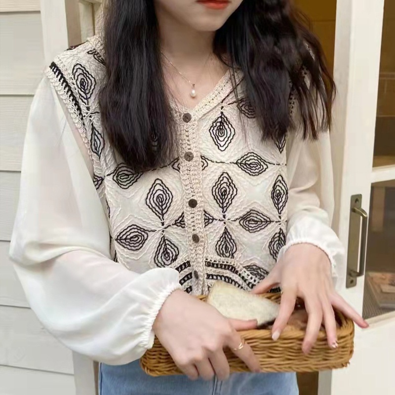 Áo Khoác Cardigan Tay Ngắn Dáng Rộng Vải Voan In Hoa Thời Trang Cho Bạn Gái