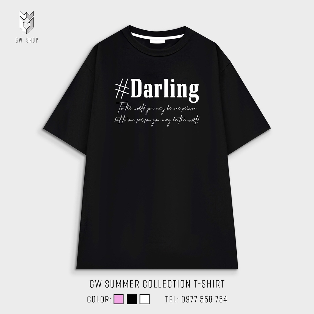 Áo thun tay lỡ cặp đôi nam nữ tay lỡ Unisex Darling Bae form rộng vải cotton