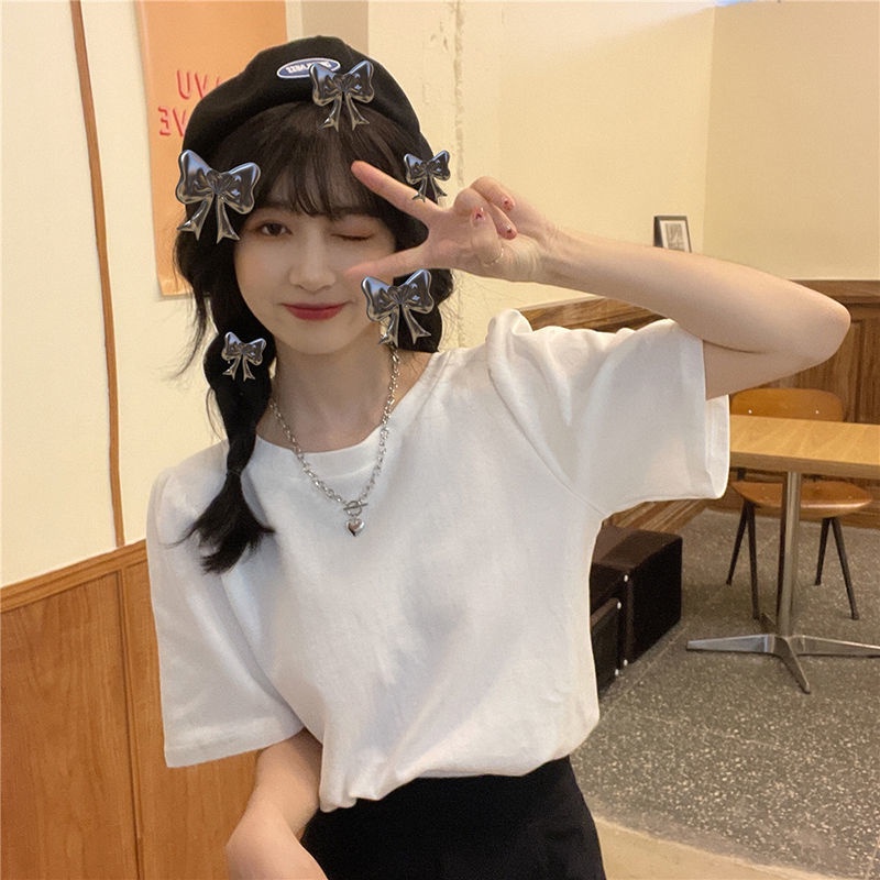 Áo thun tay phồng hở lưng phối nơ phong cách Hàn Quốc thời trang mùa hè mới cho nữ