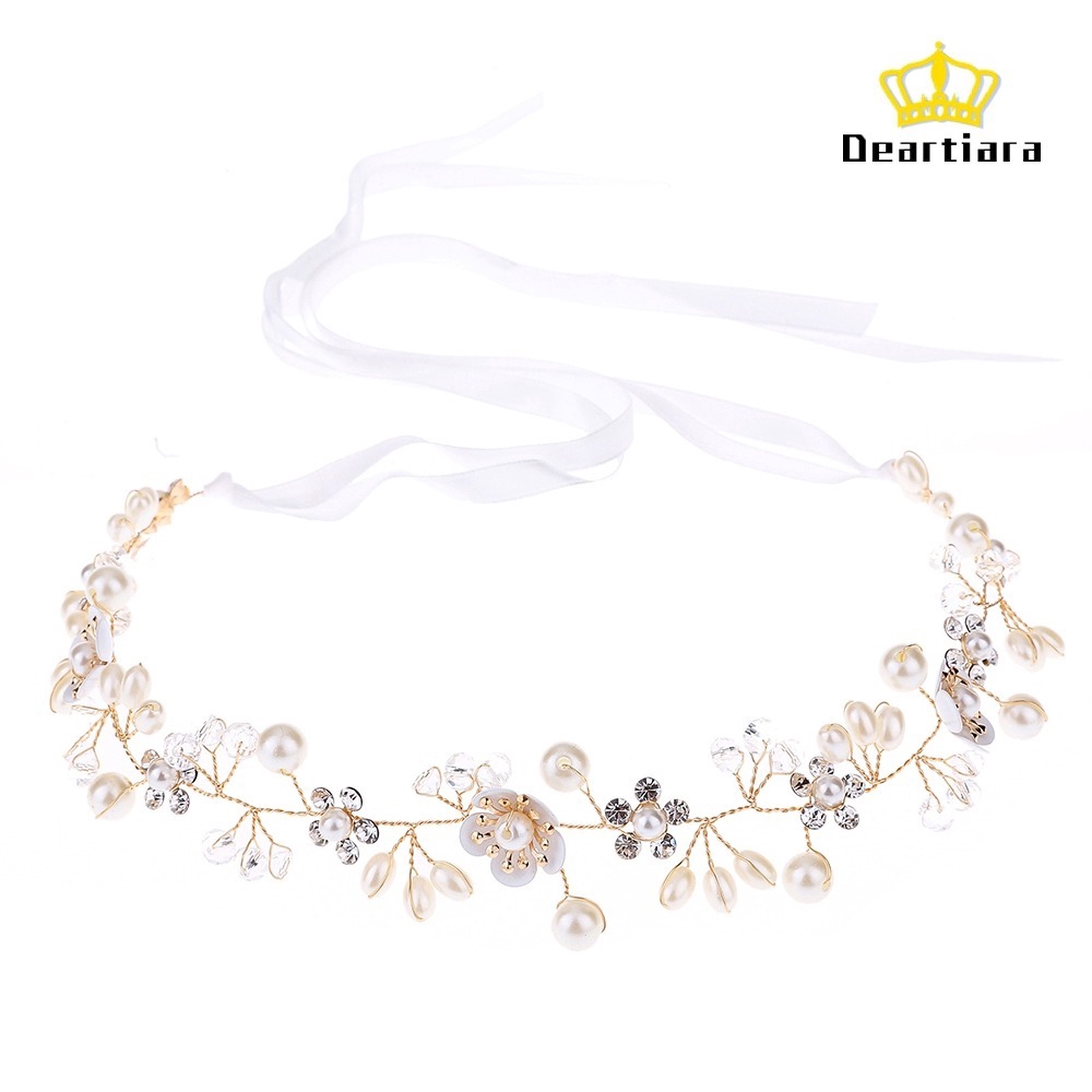 Vòng hoa đội đầu đính ngọc trai nhân tạo phong cách boho