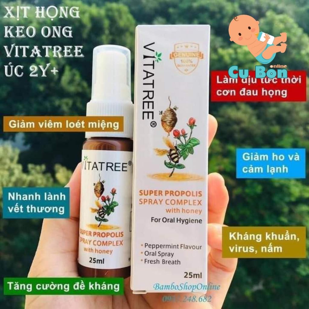 Xịt họng keo ong Vitatree 30ml của úc cho bé từ 2 tuổi của úc giảm đau ngứa họng tăng sức đề kháng