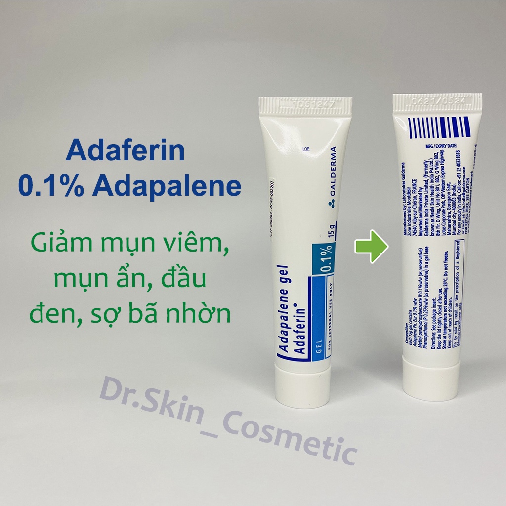 Adapalene Gel 0.1 Adaferin  - Differin Gel 0.1 % Giúp giảm mụn ẩn mụn trứng cá mụn đầu đen làm sáng da mờ thâm hiệu quả.