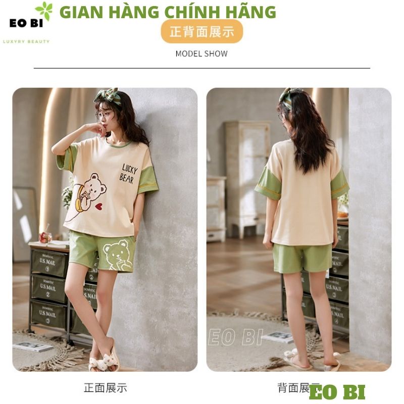 Bộ ngủ nữ pijama cộc tay chất thun cotton hoạt hình hot 2022, bộ mặc nhà in hình ngộ nghĩnh - EOBI
