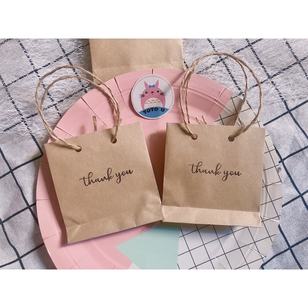 Túi giấy xi măng/kraft mini 9.5 x 8.5 x 3cm vintage chữ Thank You xinh xắn