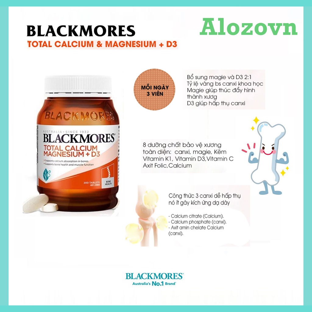 Viên uống bổ sung Canxi Total Calcium & Magnesium + D3 Blackmores, 200 viên
