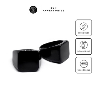 Nhẫn Signet bản vuông đen tráng gương - Mẫu N-11 - SUN ACCESSORIES