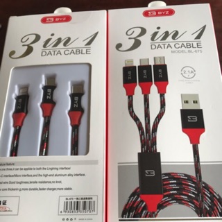 Cáp sạc byz 3 đầu tiện dụng, siêu bền