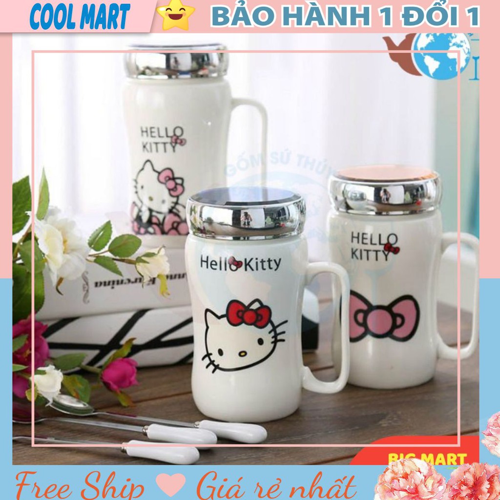 LY SỨ GIỮ NHIỆT 400ML NẮP TRÁNG GƯƠNG có tay cầm,in họa tiết ngẫu nhiên
