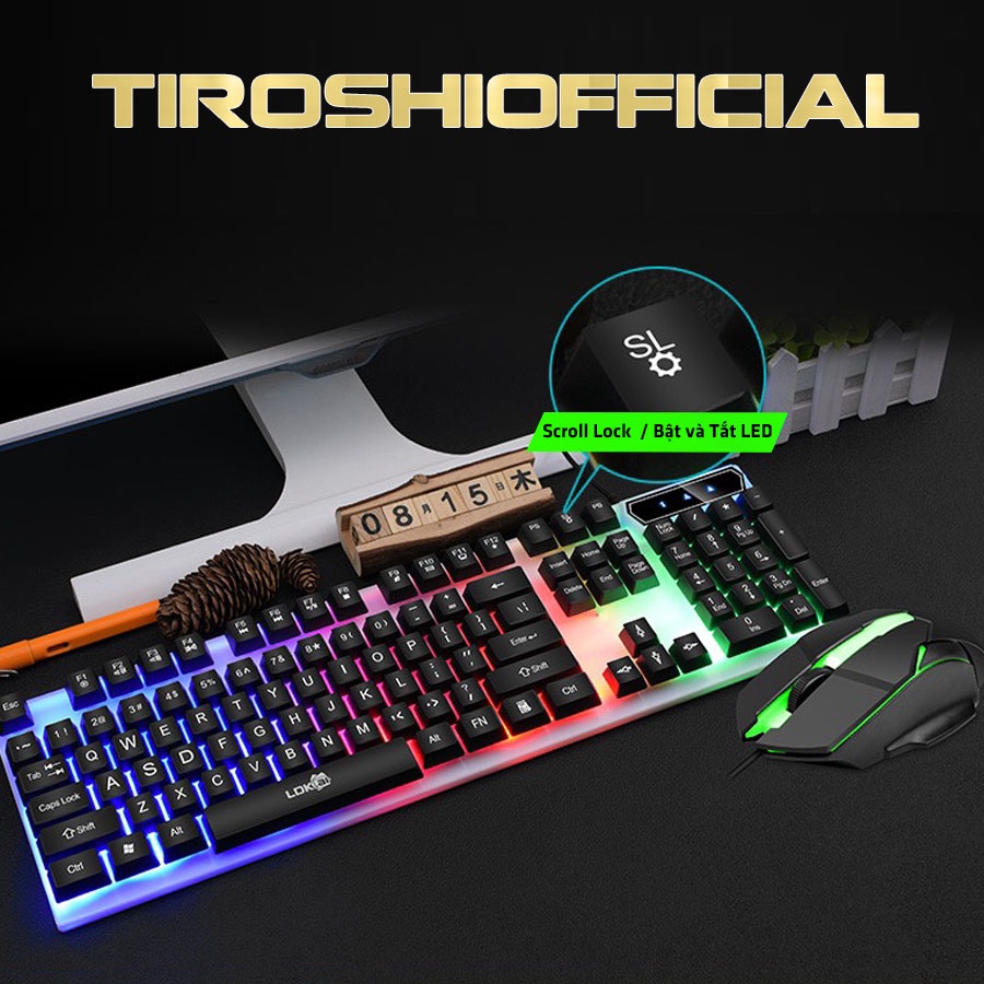 Bộ bàn phím giả cơ Tiroshi chuột gaming, combo bàn phím chuột bật tắt led sử dụng máy tính bàn, laptop văn phòng