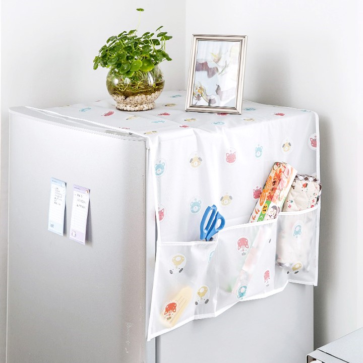 Tấm phủ tủ lạnh có túi đựng đồ tiện ich, nhựa PEVA chống thấm nước, dễ lau chùi, bảo vệ tủ lạnh (130x55cm)