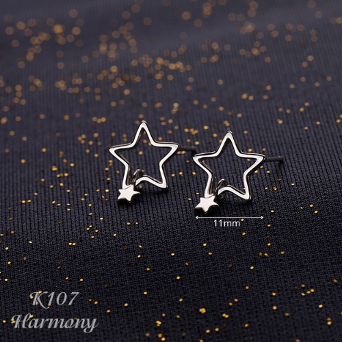 Bông tai nữ khuyên bạc ngôi sao đính đá cá tính Double Star | HARMONY ACCESSORIES K107