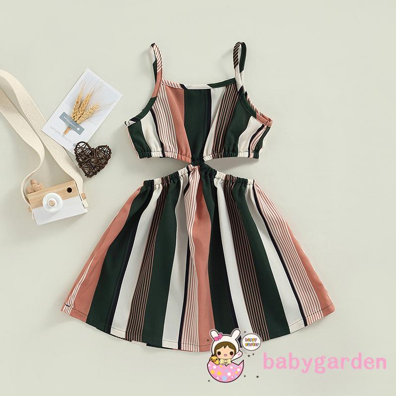 Đầm Hai Dây Hở Vai Họa Tiết Kẻ Sọc Màu Sắc Tương Phản Thời Trang Mùa Hè Dành Cho Bé Gái 4-7 Tuổi