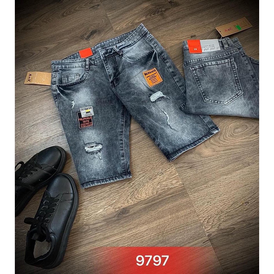 Quần short jean nam, quần sọt jean màu xám thêu hình cực chuẩn chất jean bò mang lại cảm giác thoải mái khi mặc