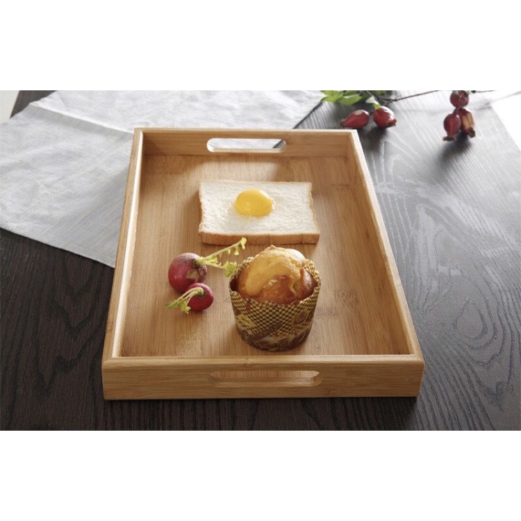 Khay gỗ đa năng có tay cầm dày 4cm dùng để bưng bê đồ ăn và đồ uống Vv... Khay gỗ đa năng cao cấp