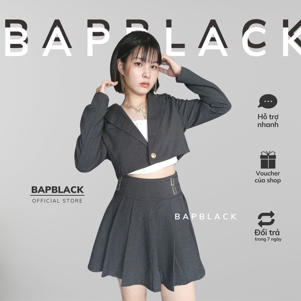 Set bộ áo khoác crotop chân váy tennis 3 món phong cách Hàn Quốc BAPBLACK
